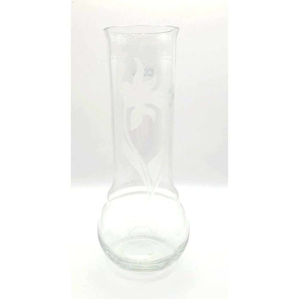Vintage Toscany Etched Frosted Lily Glass Vase Hand Made In Romania 8" Floral